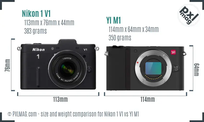 Nikon 1 V1 vs YI M1 size comparison