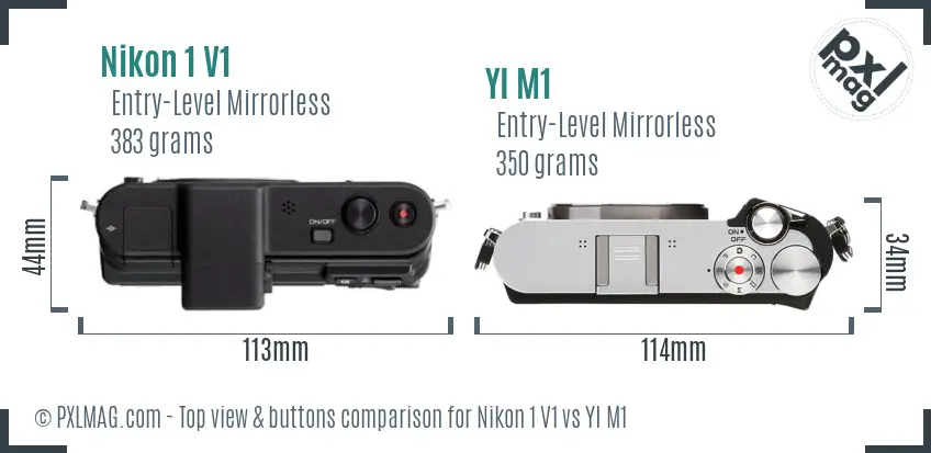 Nikon 1 V1 vs YI M1 top view buttons comparison
