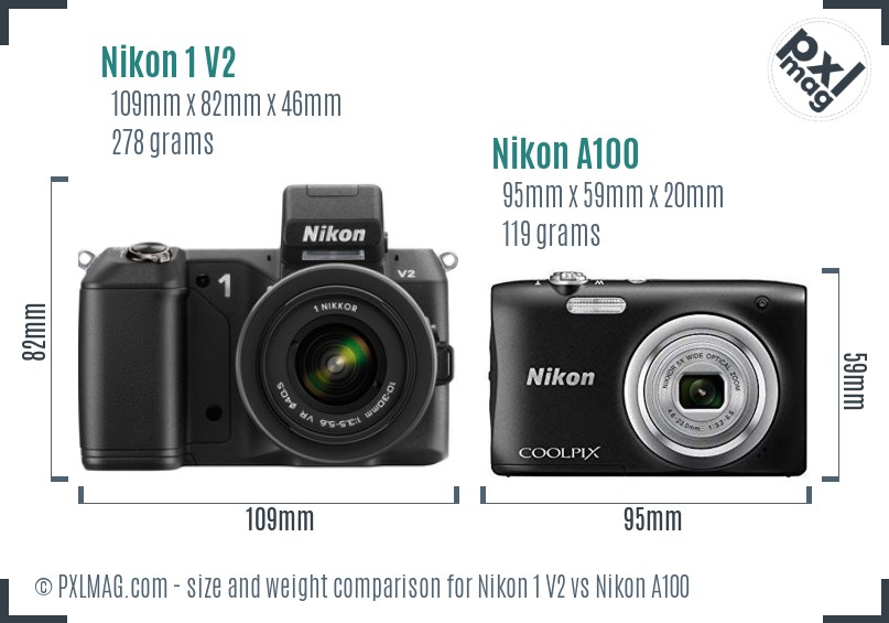 Nikon 1 V2 vs Nikon A100 size comparison