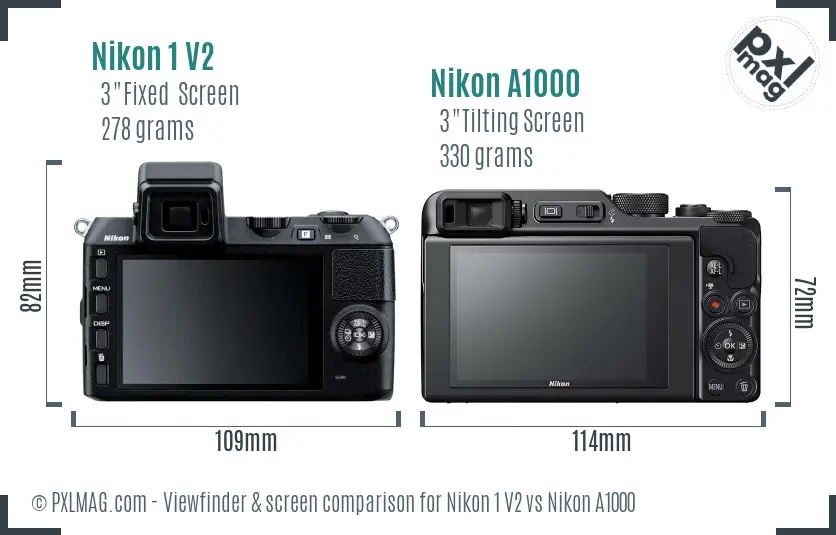 Nikon 1 V2 vs Nikon A1000 Screen and Viewfinder comparison