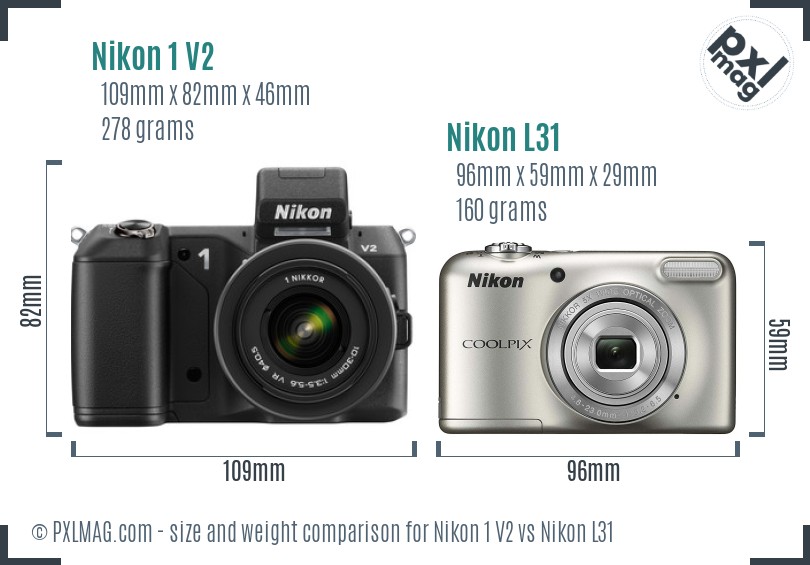 Nikon 1 V2 vs Nikon L31 size comparison Nikon 1 V2 vs Nikon L31 size comparison