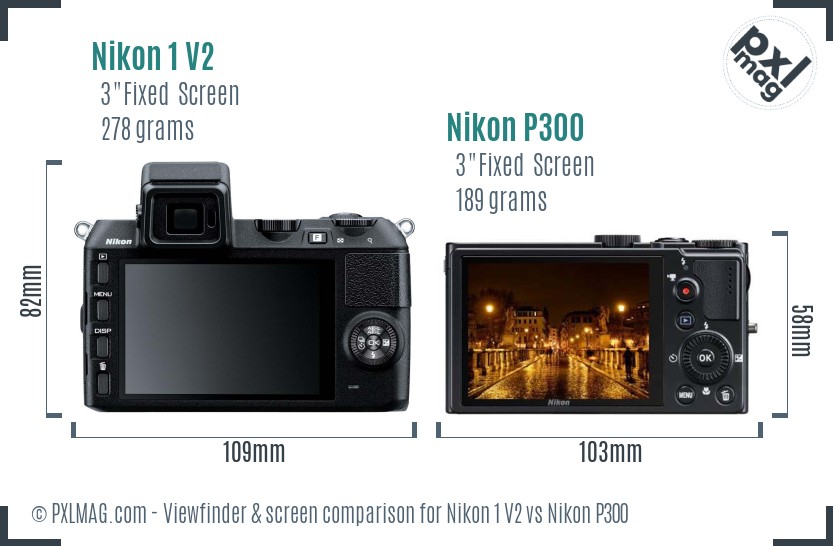Nikon 1 V2 vs Nikon P300 Screen and Viewfinder comparison