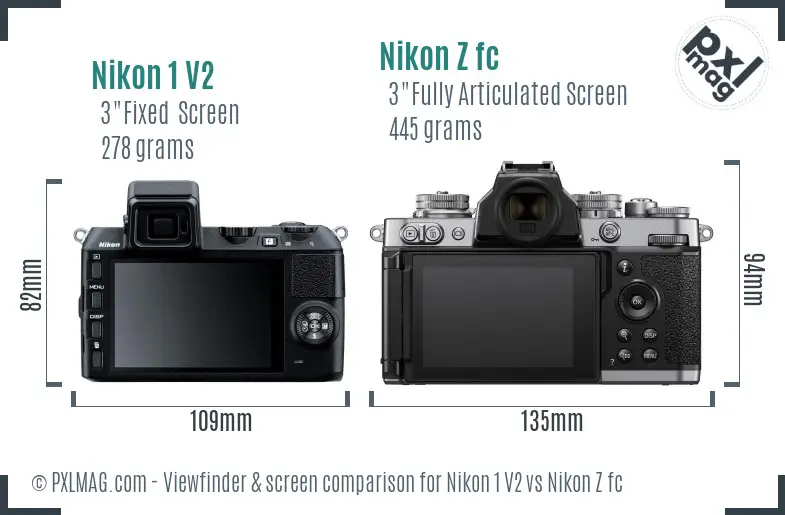 Nikon 1 V2 vs Nikon Z fc Screen and Viewfinder comparison