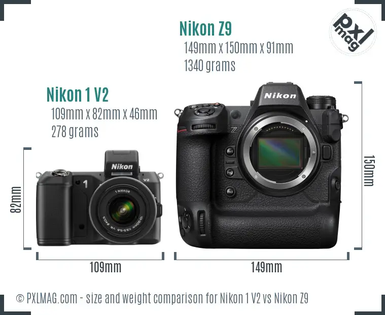 Nikon 1 V2 vs Nikon Z9 size comparison