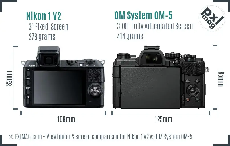 Nikon 1 V2 vs OM System OM-5 Screen and Viewfinder comparison