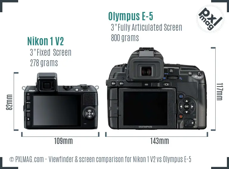 Nikon 1 V2 vs Olympus E-5 Screen and Viewfinder comparison