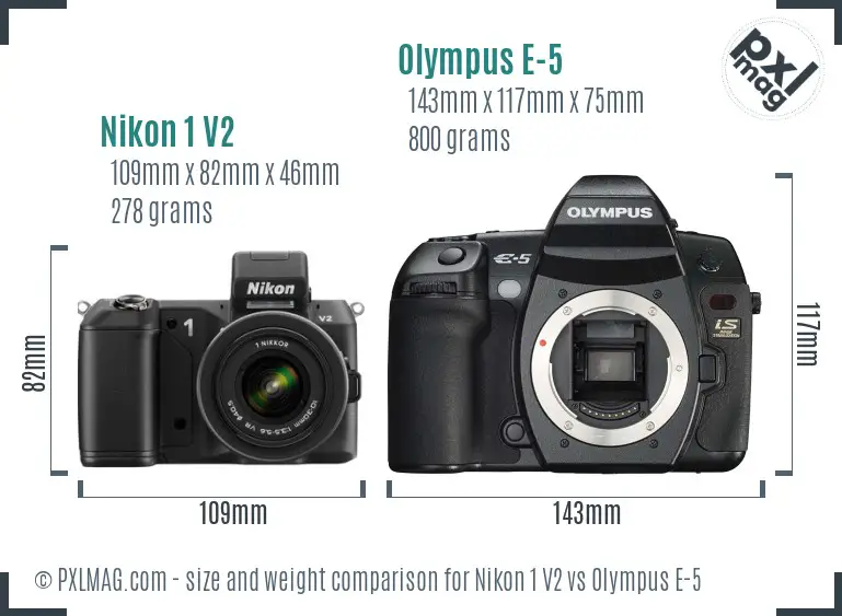 Nikon 1 V2 vs Olympus E-5 size comparison