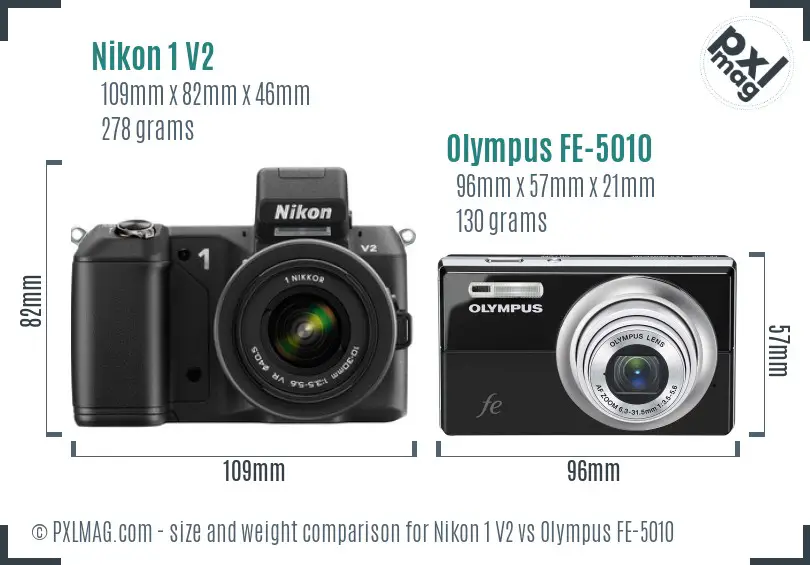 Nikon 1 V2 vs Olympus FE-5010 size comparison