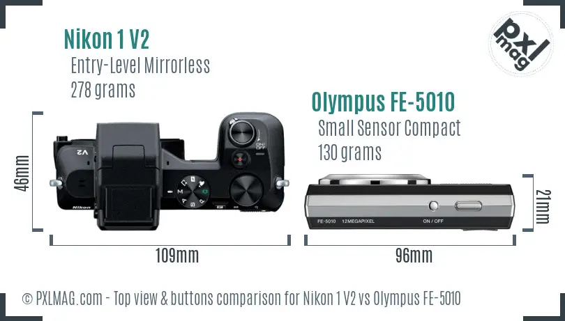 Nikon 1 V2 vs Olympus FE-5010 top view buttons comparison
