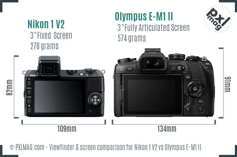 Nikon 1 V2 vs Olympus E-M1 II Screen and Viewfinder comparison