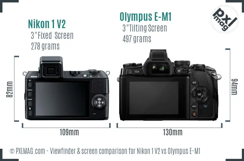 Nikon 1 V2 vs Olympus E-M1 Screen and Viewfinder comparison