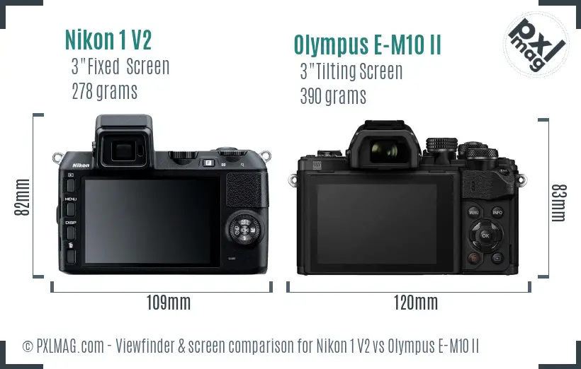 Nikon 1 V2 vs Olympus E-M10 II Screen and Viewfinder comparison