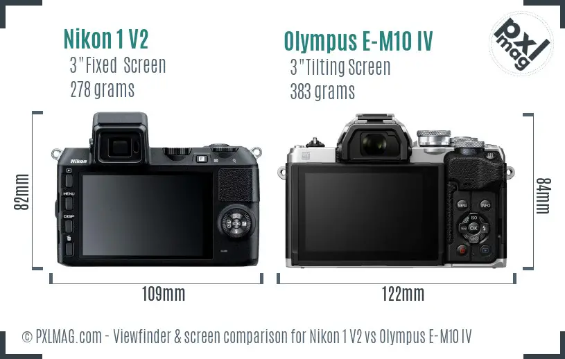 Nikon 1 V2 vs Olympus E-M10 IV Screen and Viewfinder comparison