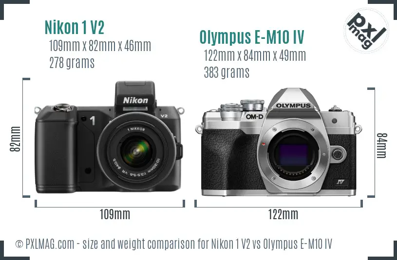 Nikon 1 V2 vs Olympus E-M10 IV size comparison