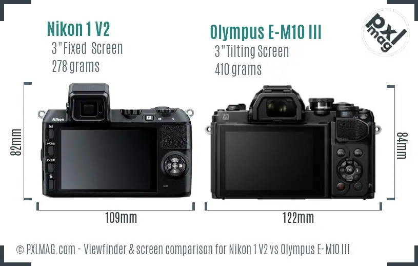 Nikon 1 V2 vs Olympus E-M10 III Screen and Viewfinder comparison
