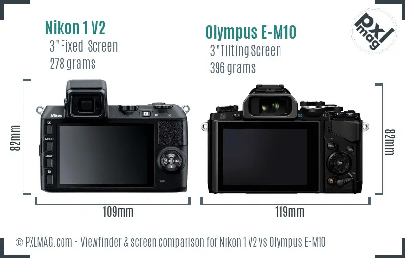 Nikon 1 V2 vs Olympus E-M10 Screen and Viewfinder comparison