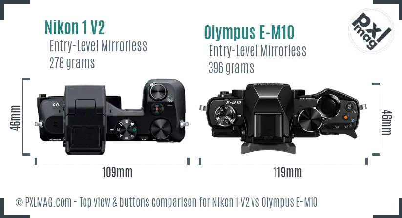 Nikon 1 V2 vs Olympus E-M10 top view buttons comparison