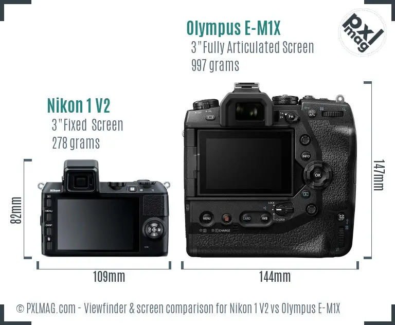 Nikon 1 V2 vs Olympus E-M1X Screen and Viewfinder comparison Nikon 1 V2 vs Olympus E-M1X Screen and Viewfinder comparison