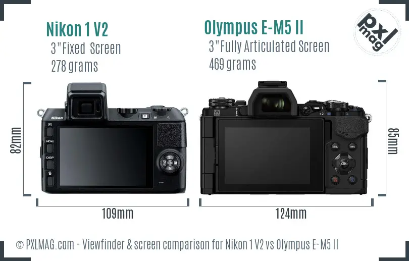 Nikon 1 V2 vs Olympus E-M5 II Screen and Viewfinder comparison