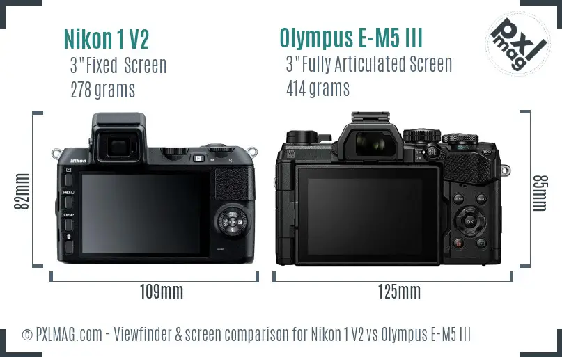 Nikon 1 V2 vs Olympus E-M5 III Screen and Viewfinder comparison