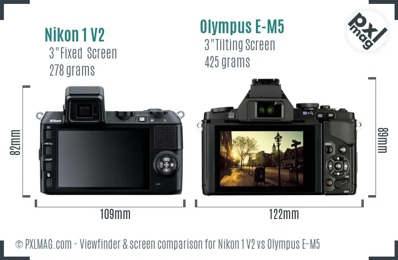 Nikon 1 V2 vs Olympus E-M5 Screen and Viewfinder comparison Nikon 1 V2 vs Olympus E-M5 Screen and Viewfinder comparison