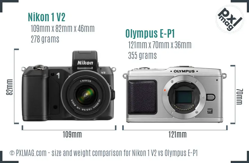 Nikon 1 V2 vs Olympus E-P1 size comparison Nikon 1 V2 vs Olympus E-P1 size comparison