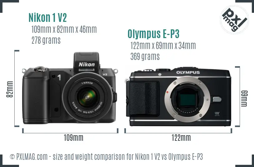 Nikon 1 V2 vs Olympus E-P3 size comparison