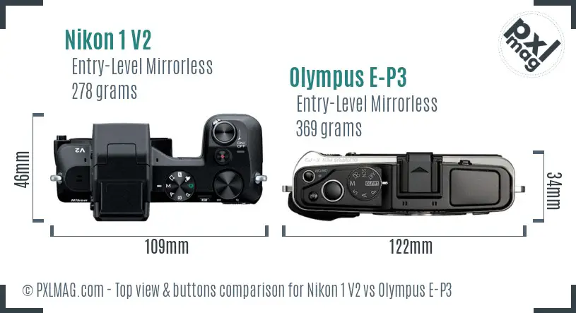 Nikon 1 V2 vs Olympus E-P3 top view buttons comparison