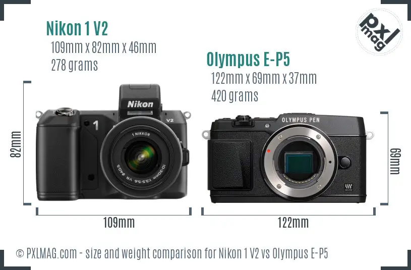 Nikon 1 V2 vs Olympus E-P5 size comparison