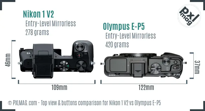 Nikon 1 V2 vs Olympus E-P5 top view buttons comparison