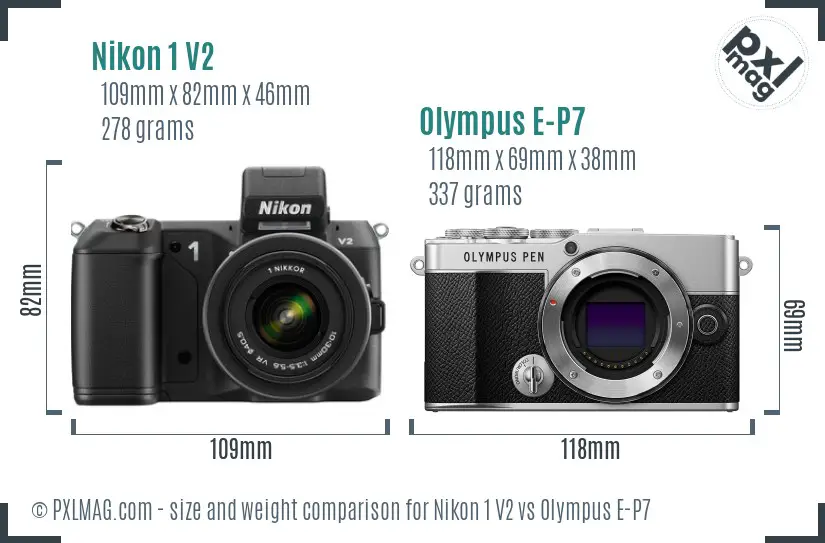 Nikon 1 V2 vs Olympus E-P7 size comparison