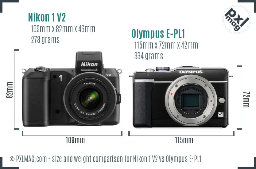 Nikon 1 V2 vs Olympus E-PL1 size comparison