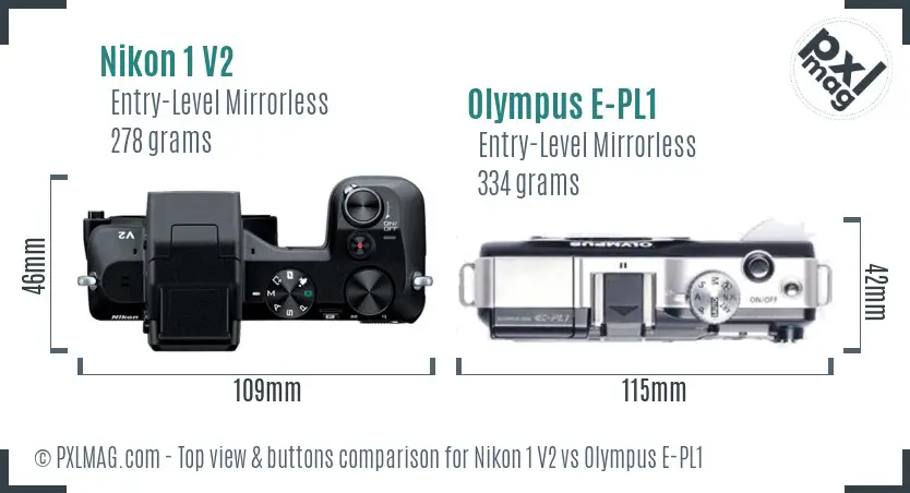 Nikon 1 V2 vs Olympus E-PL1 top view buttons comparison