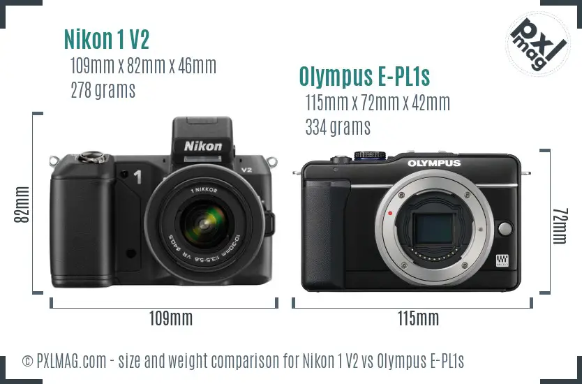 Nikon 1 V2 vs Olympus E-PL1s size comparison
