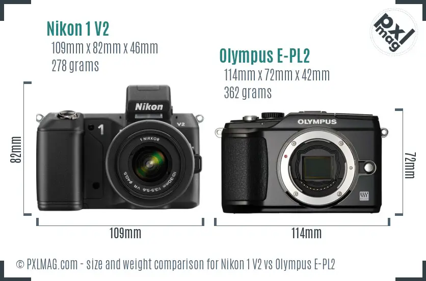 Nikon 1 V2 vs Olympus E-PL2 size comparison