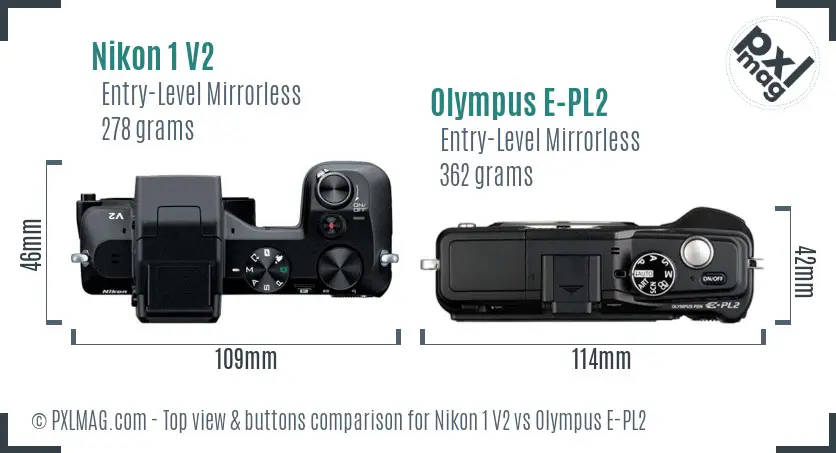 Nikon 1 V2 vs Olympus E-PL2 top view buttons comparison