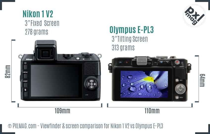 Nikon 1 V2 vs Olympus E-PL3 Screen and Viewfinder comparison