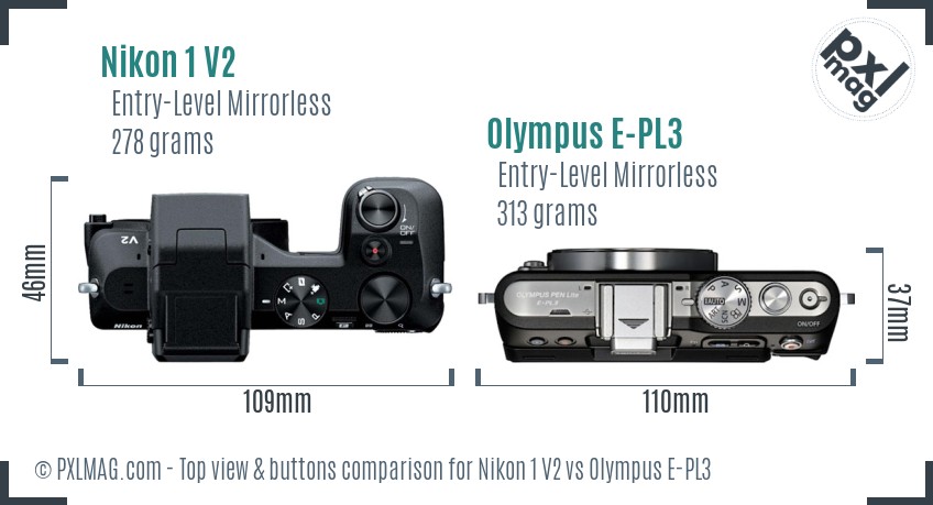 Nikon 1 V2 vs Olympus E-PL3 top view buttons comparison