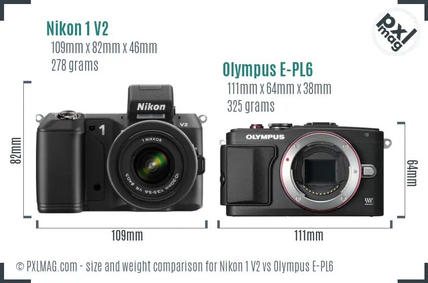 Nikon 1 V2 vs Olympus E-PL6 size comparison