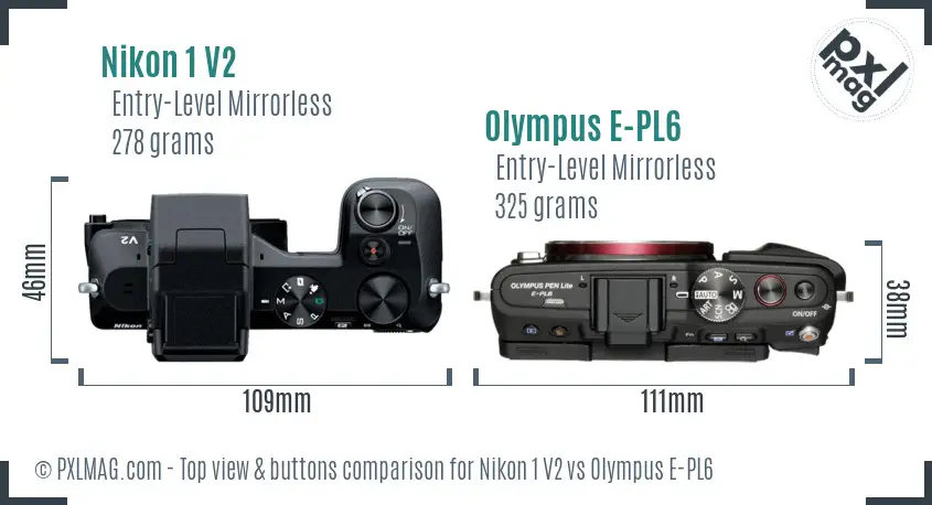 Nikon 1 V2 vs Olympus E-PL6 top view buttons comparison