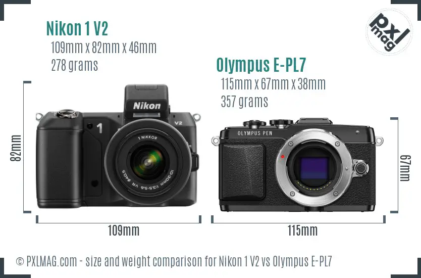 Nikon 1 V2 vs Olympus E-PL7 size comparison