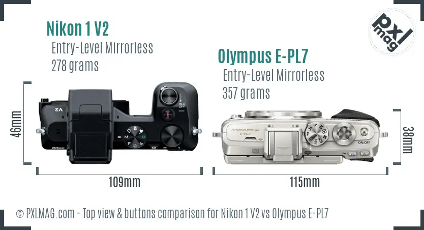 Nikon 1 V2 vs Olympus E-PL7 top view buttons comparison