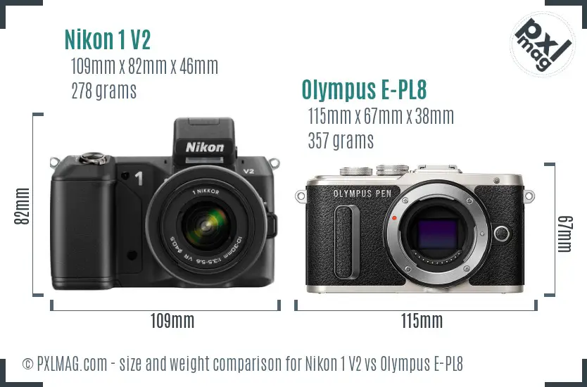 Nikon 1 V2 vs Olympus E-PL8 size comparison