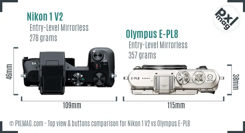 Nikon 1 V2 vs Olympus E-PL8 top view buttons comparison