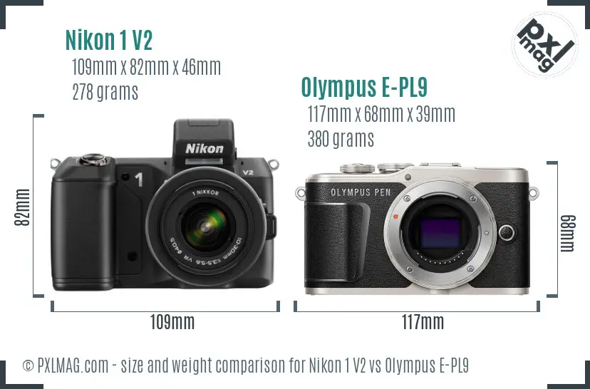 Nikon 1 V2 vs Olympus E-PL9 size comparison