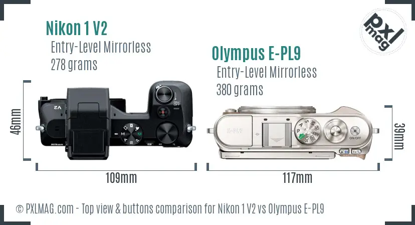 Nikon 1 V2 vs Olympus E-PL9 top view buttons comparison