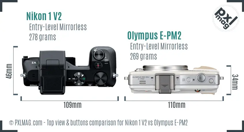 Nikon 1 V2 vs Olympus E-PM2 top view buttons comparison