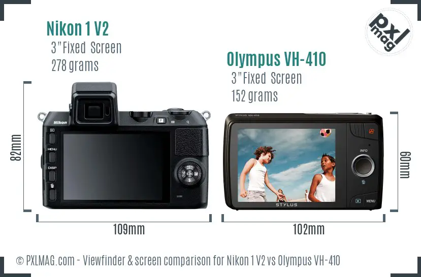 Nikon 1 V2 vs Olympus VH-410 Screen and Viewfinder comparison