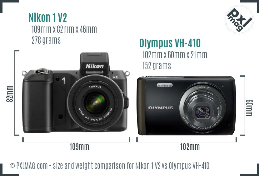 Nikon 1 V2 vs Olympus VH-410 size comparison