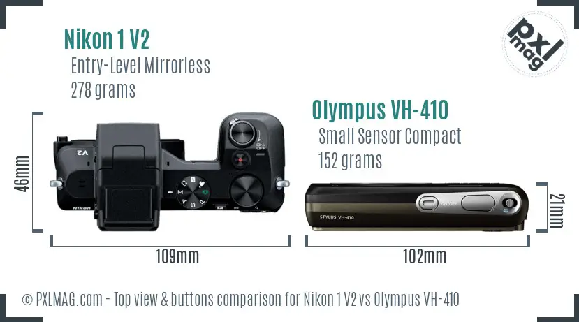 Nikon 1 V2 vs Olympus VH-410 top view buttons comparison